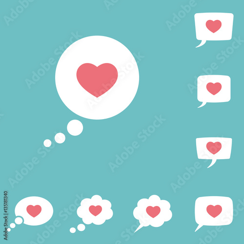 love heart, speech bubble icon on blue background, dialog box se