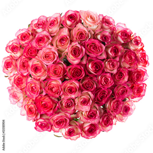 bouquet of pink roses  top view round
