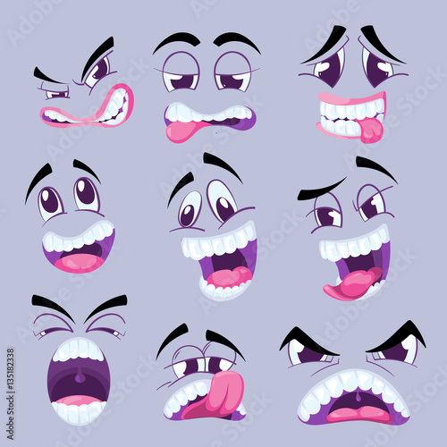 Cartoon funny faces with different expressions vector collection