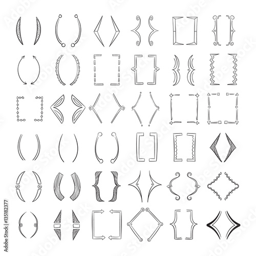 Hand drawn parenthesis, sketchy square brackets vector collection