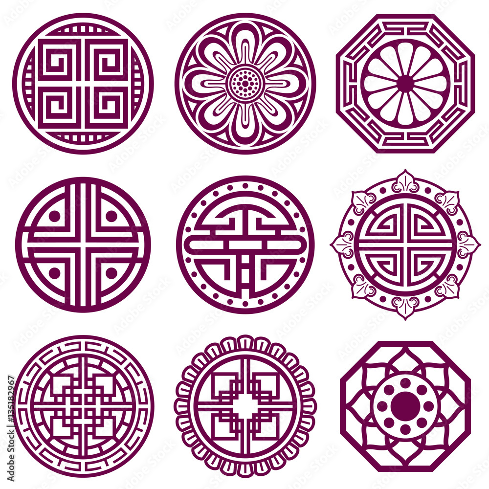 Korean ornament, asian traditional vector symbols, bathroom pattern Korean ornament, asian traditional vector symbols, bathroom pattern