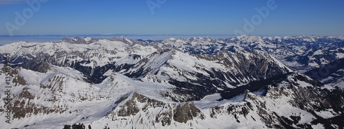 Snow covered mountain ranges in the Swiss Alps
