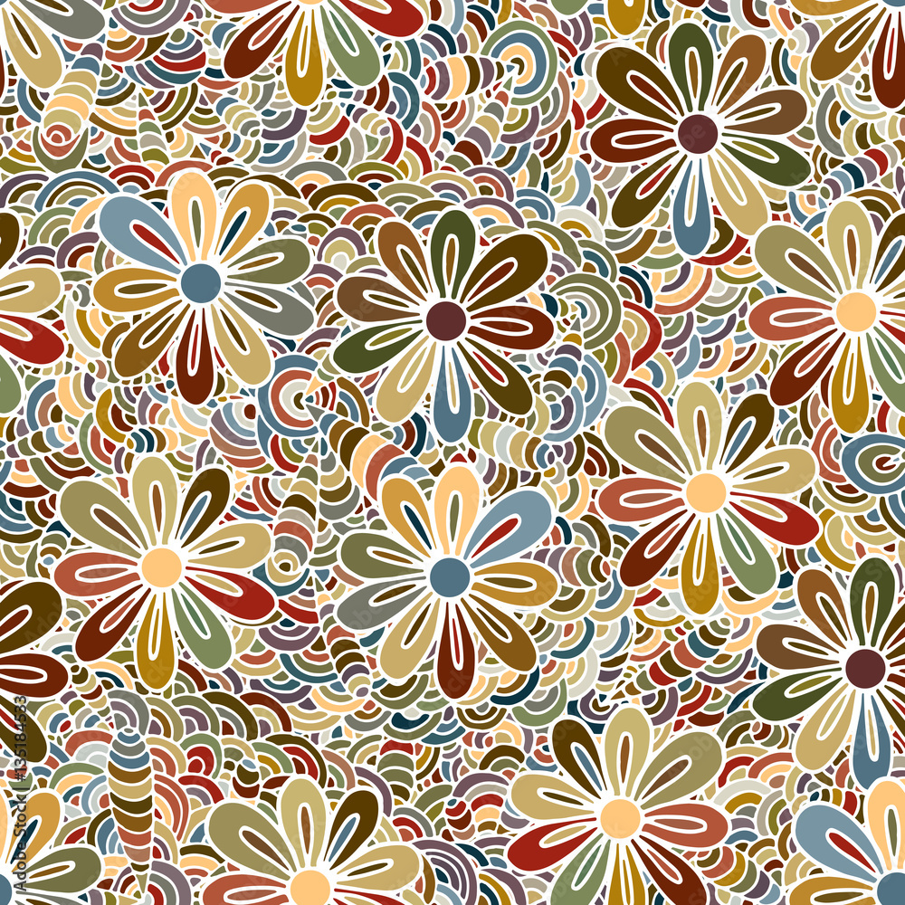 Floral vivid abstract wave ornament, hand drawn vector illustration made of simple doodles. Zen tangle pattern, tangled texture boho style for clothes, pillow, bandanna. Fabric seamless print Floral vivid abstract wave ornament, hand drawn vector illustration made of simple doodles. Zen tangle pattern, tangled texture boho style for clothes, pillow, bandanna. Fabric seamless print