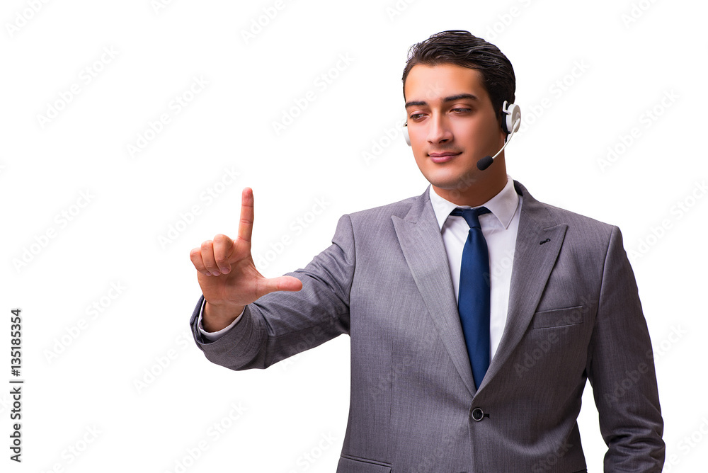 Handsome man with headset isolated on white Handsome man with headset isolated on white