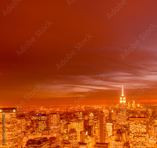 View of New York Manhattan during sunset hours