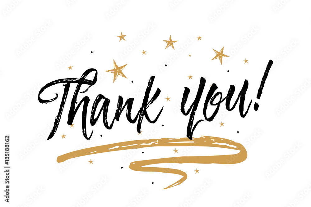 Thank you card. Beautiful greeting card scratched calligraphy black