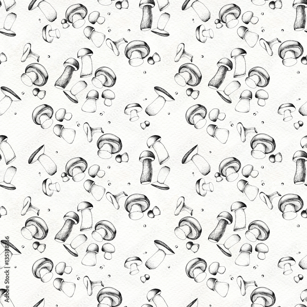 Hand drawn seamless pattern with mushrooms. Hand drawn seamless pattern with mushrooms.