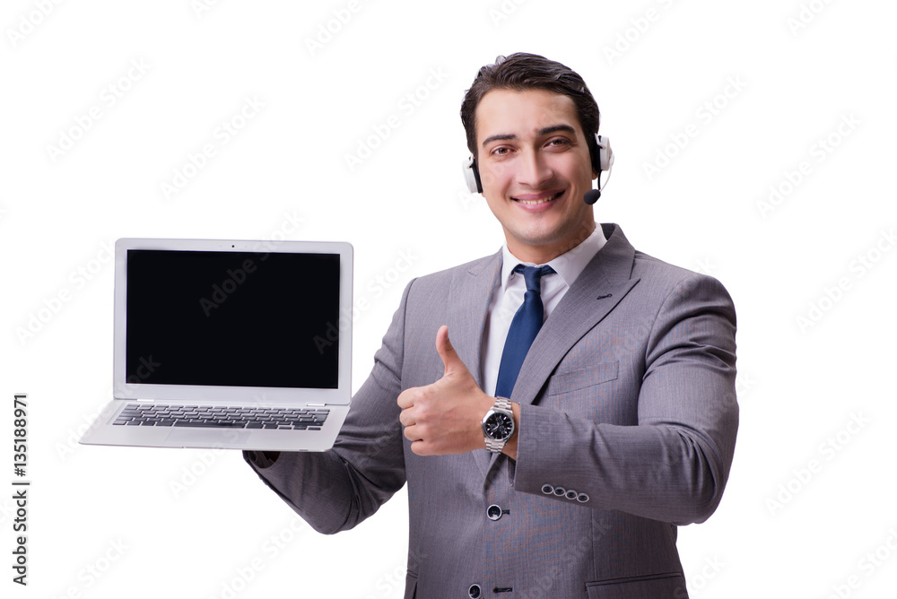 Handsome man with headset isolated on white Handsome man with headset isolated on white