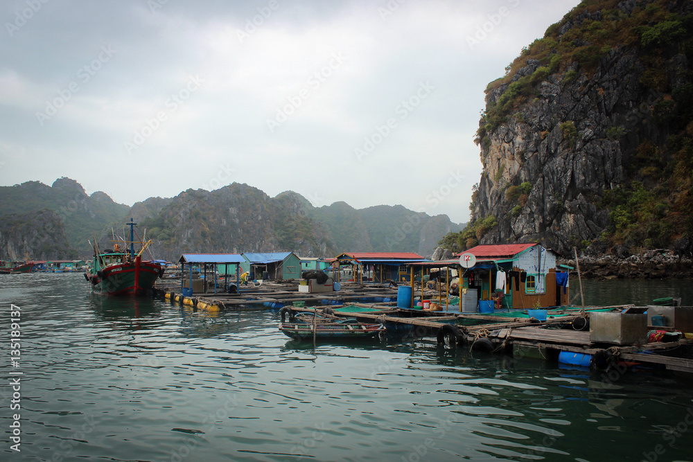 Fishing village at Ha Long Bay, Vietnam
