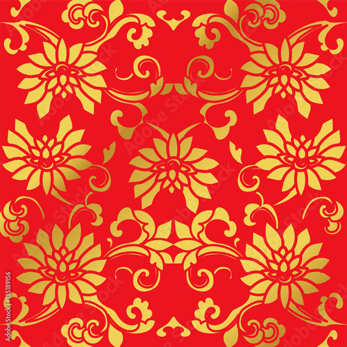 Seamless Golden Chinese Background Cross Spiral Garden Flower Vine