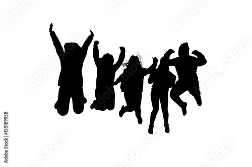 Group of People Jumping Silhouettes