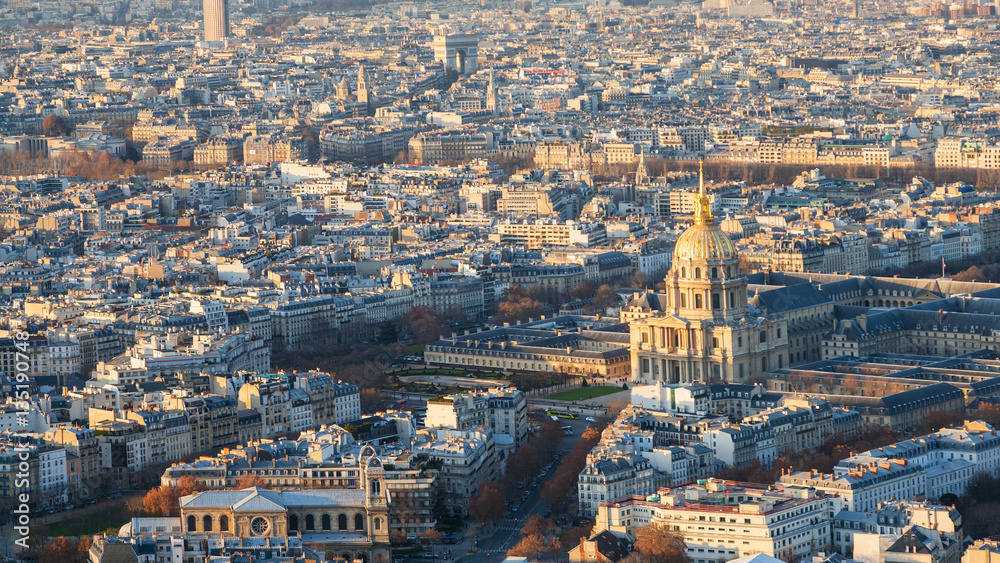 above view les invalides palace and Paris city