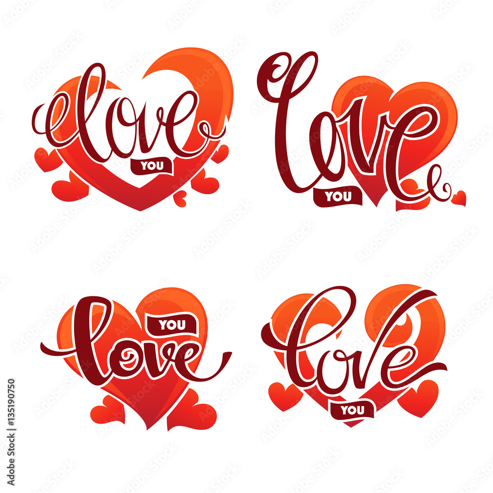 Love you emblem, vector lettering element for Saint Valentine co Love you emblem, vector lettering element for Saint Valentine co