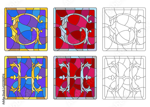 The set of letters of the Latin alphabet in the stained glass style of letters "G"  and "H"