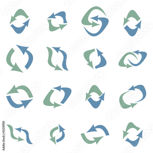 Set of abstract vector arrows. Green and blue.