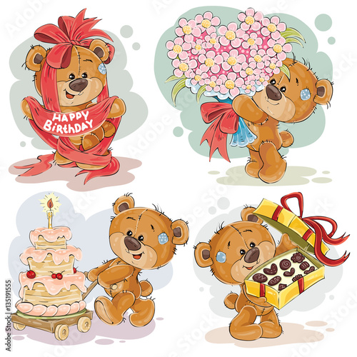 Clip art illustrations of teddy bear wishes you a happy birthday