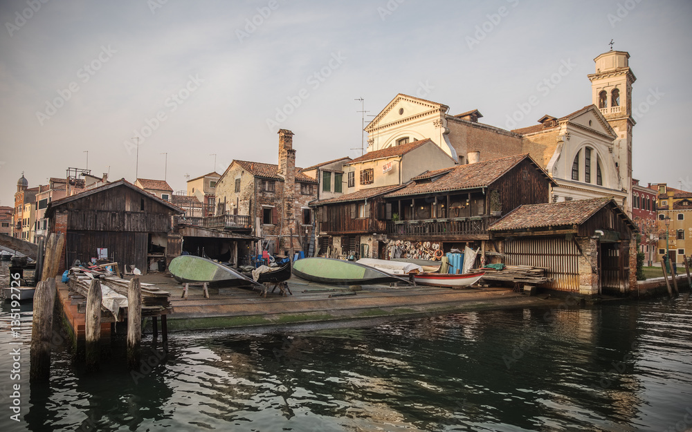 View on gondola's shipyard in Venice, Italy