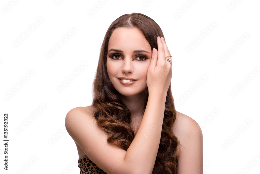 Beautiful woman in fashion concept isolated on white Beautiful woman in fashion concept isolated on white