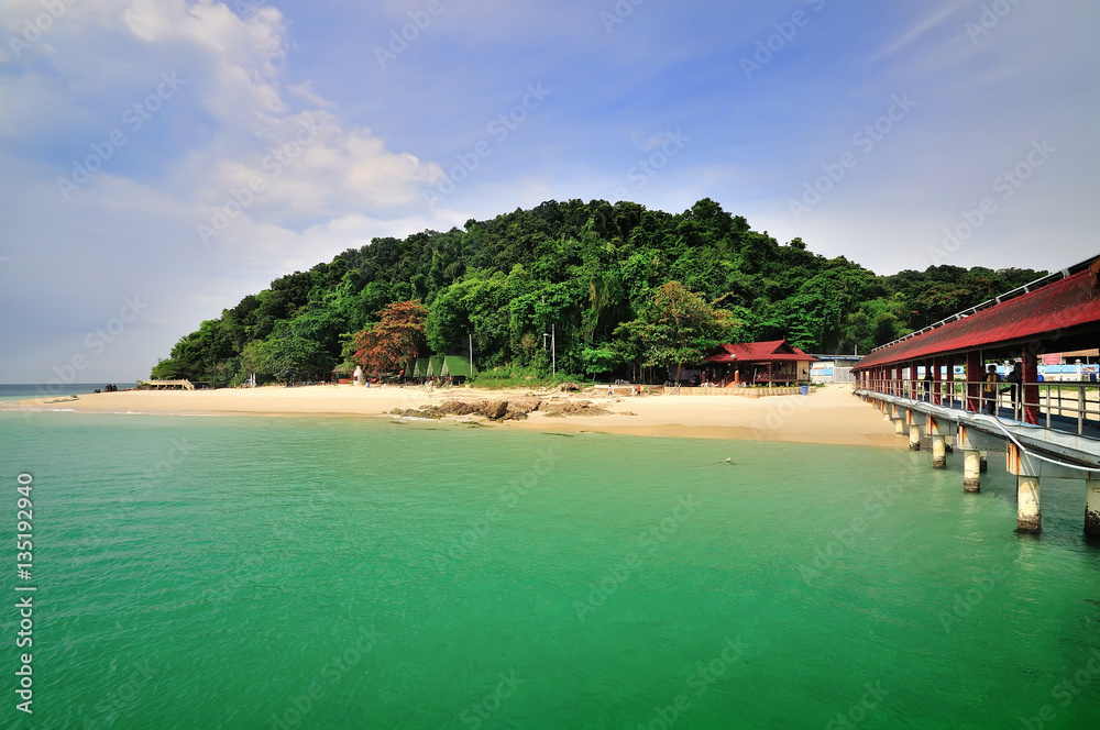 Beautiful nature landscape of Kapas Island located in Terengganu, Malaysia, Jetty