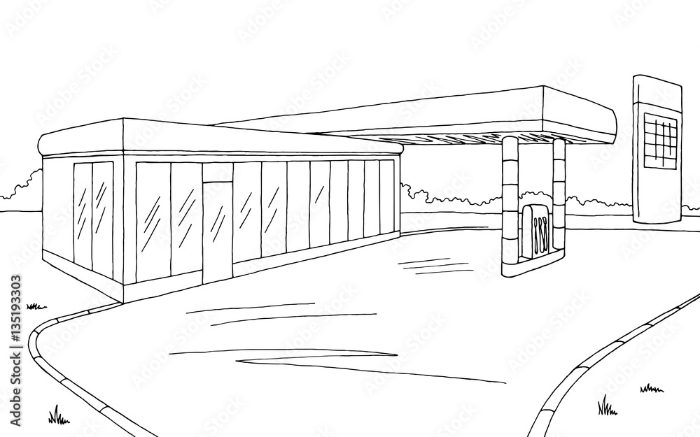 The Sketch of a Building of a Filling Station Stock Illustration -  Illustration of isolated, district: 12787386