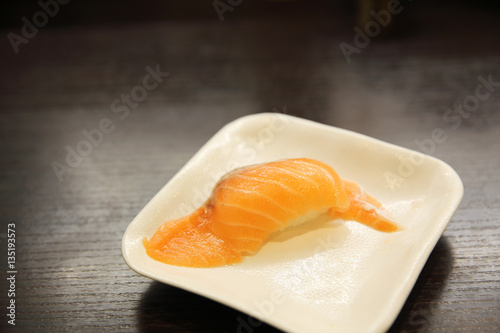 Salmon Sushi in japanese sushi restaurant
