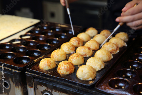Canvas Print process to cooking takoyaki japanese food