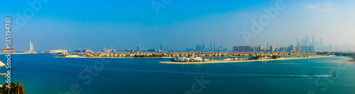 Photography Beautiful palm island in Dubai. Panorama view with Dubai city sk