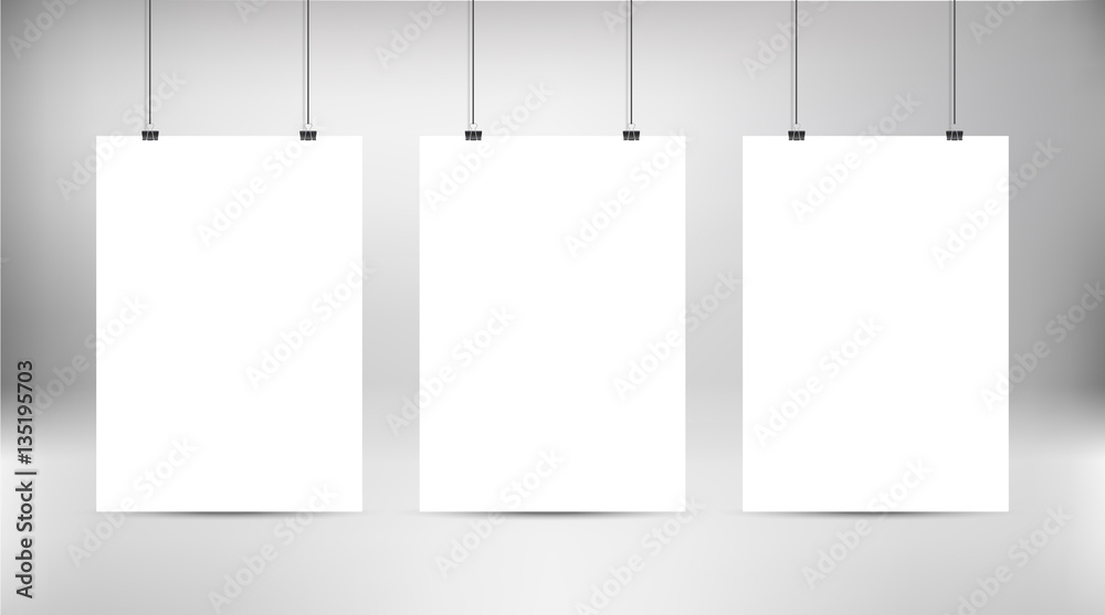 Empty white vector poster templates. Poster mock up. Template of three white blank vector posters. Set of mockups hanging on wall. Frame for paper sheet. Stock vector. Empty white vector poster templates. Poster mock up. Template of three white blank vector posters. Set of mockups hanging on wall. Frame for paper sheet. Stock vector.