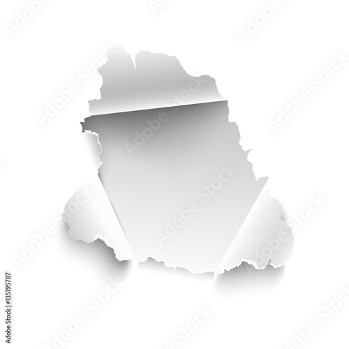 Hole in white paper. Vector illustration. Banner with space for text for sale, promo and advertising. Realistic torn paper vector isolated on white background. Curled sides with ripped edges. 