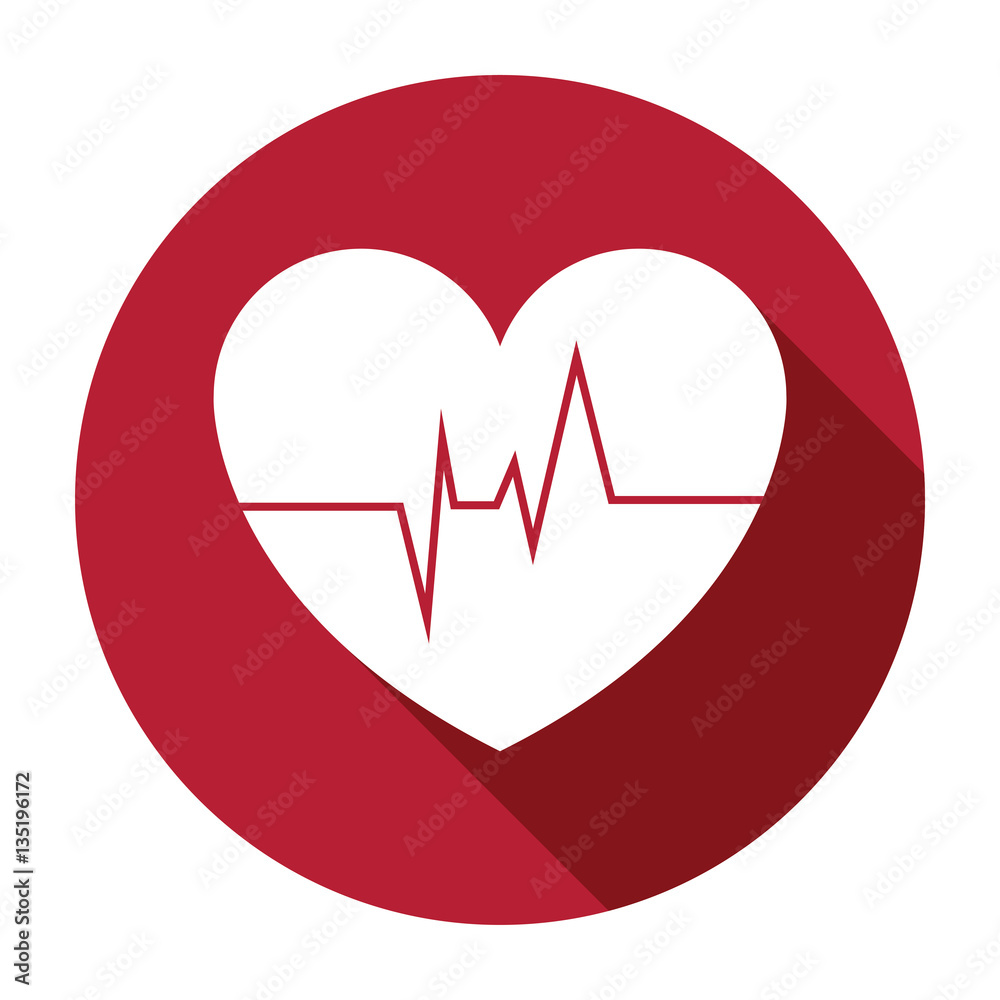 Heart with cardiogram vector flat icon with long shadow. Love symbol. Valentine's Day sign, emblem isolated on red background, Flat style for graphic and web design, logo. EPS10 Heart with cardiogram vector flat icon with long shadow. Love symbol. Valentine's Day sign, emblem isolated on red background, Flat style for graphic and web design, logo. EPS10