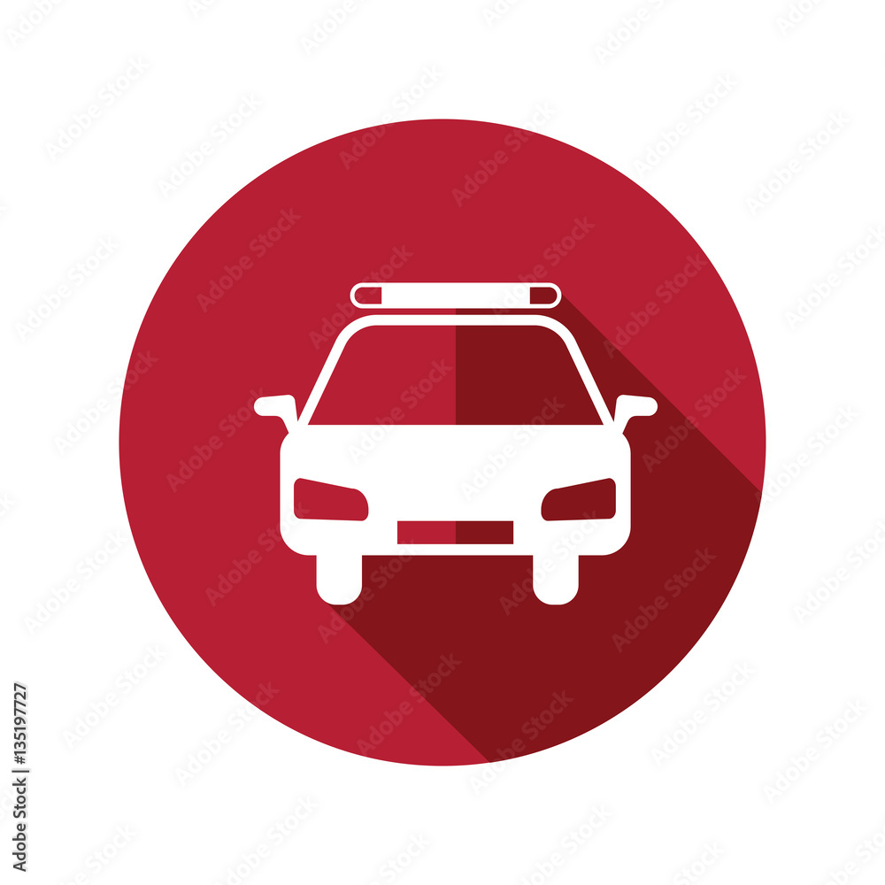 police car icon isolated vector sign symbol on red background. Transport elements. Can be used in logo, UI and web design