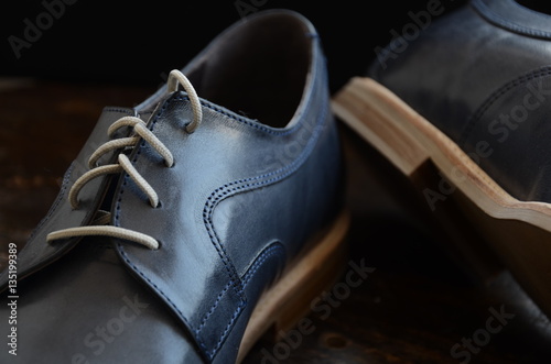 Blue Leather Man Shoes. Classic design