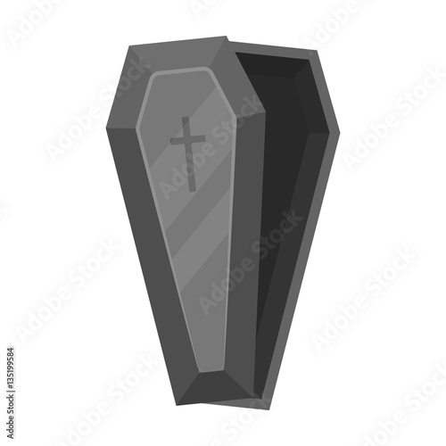Coffin icon in monochrome style isolated on white background. Funeral ceremony symbol stock vector illustration.