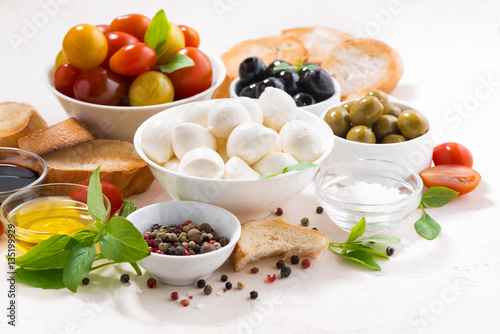 fresh ingredients for salad with mozzarella