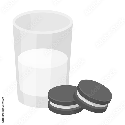 Glass of milk with cookies icon in monochrome style isolated on white background. Sleep and rest symbol stock vector illustration.