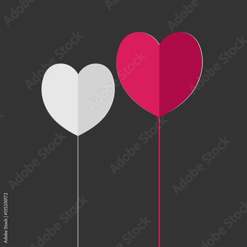 Red and white hearts on a gray background