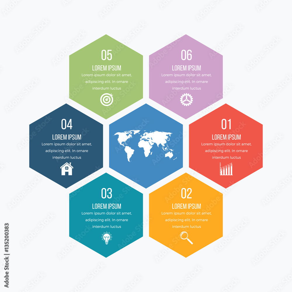 Vector illustration infographics six hexagons Vector illustration infographics six hexagons