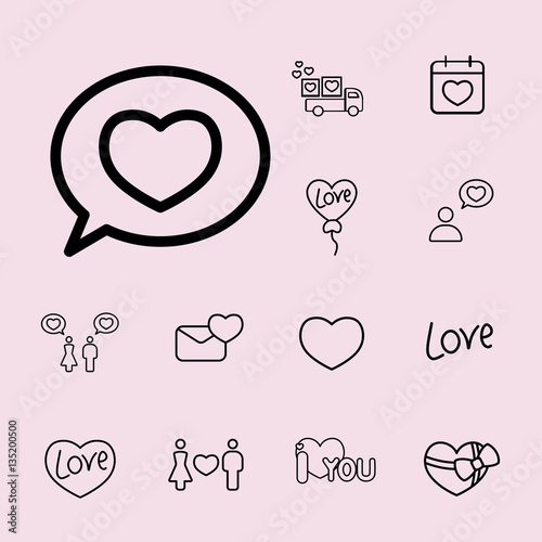 love confession like heart in speech bubble sign line icons set