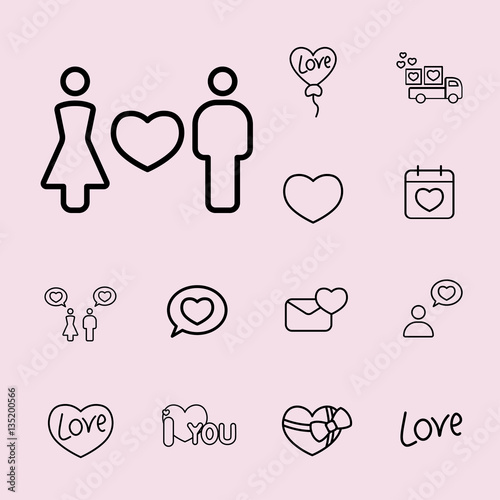 love couple confession sign line icons set