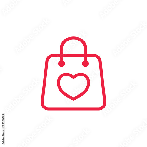shopping gift bag with heart line icon