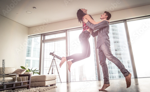 Photography Happy couple just bought a new expensive apartment