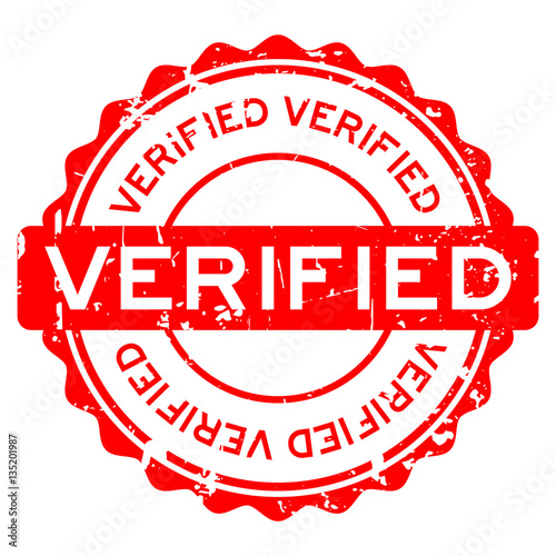 Grunge red verified round rubber seal stamp