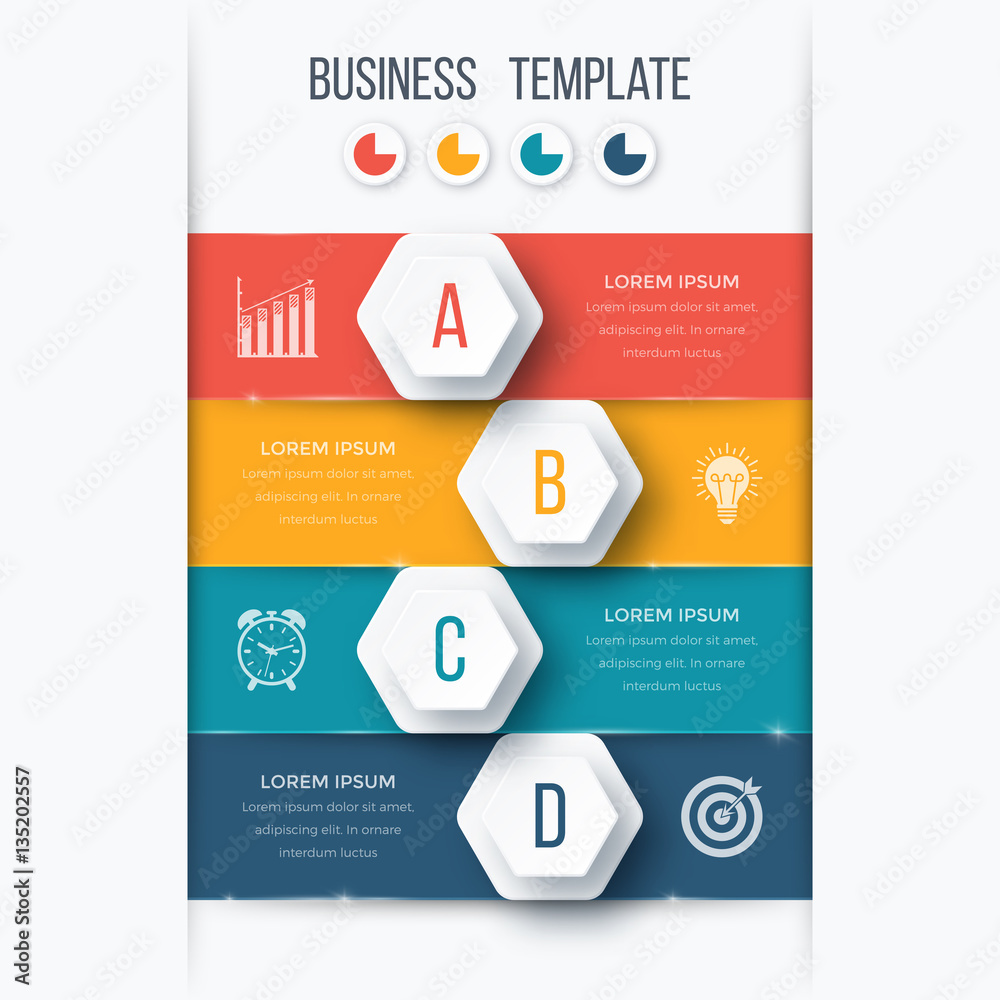 Infographics template four options with hexagon