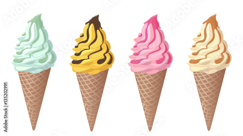 Set of ice cream in a waffle cone
