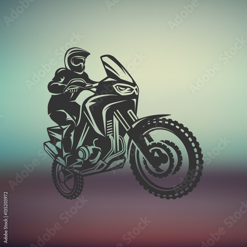 Motocross race enduro extreme motorcycle driver logo monochrome illustration
