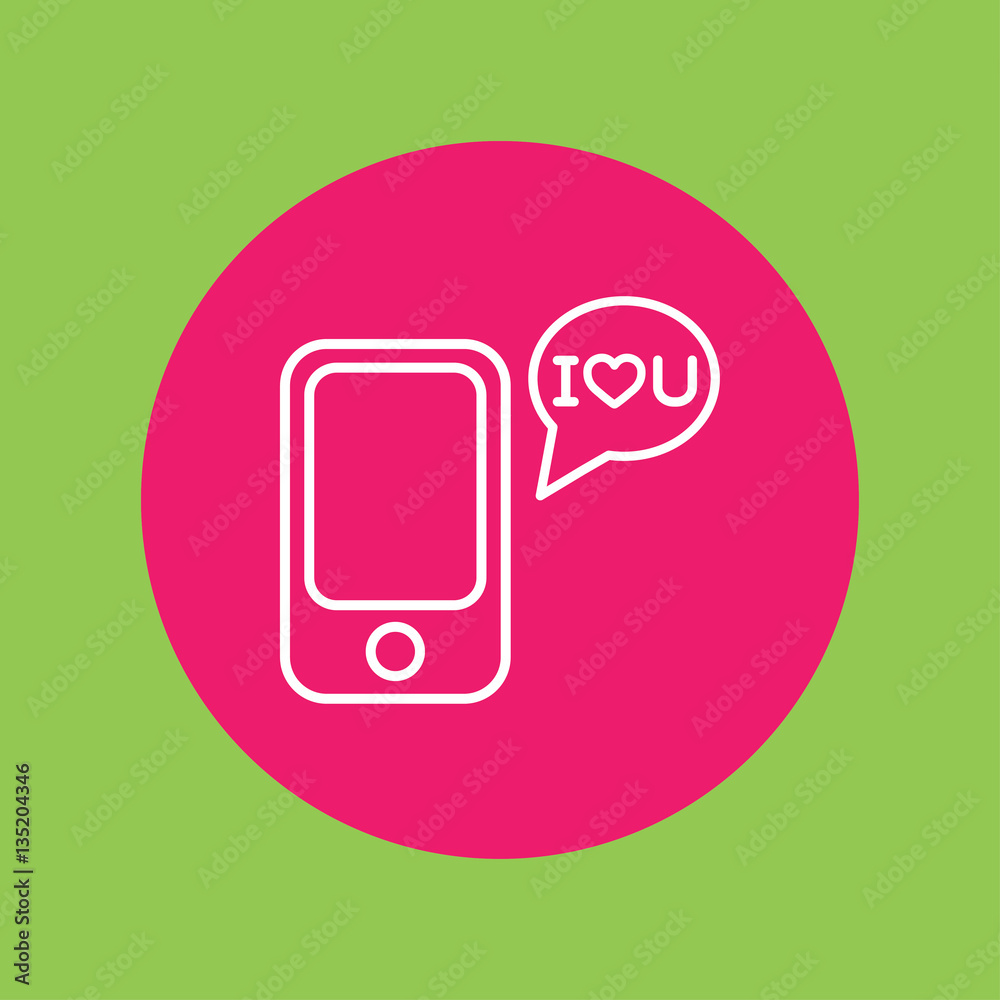 mobile phone notification like love line icon white on pink circle on green mobile phone notification like love line icon white on pink circle on green