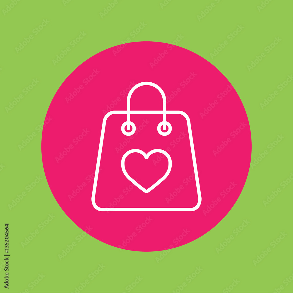 shopping bag with heart line icon white on pink circle on green shopping bag with heart line icon white on pink circle on green