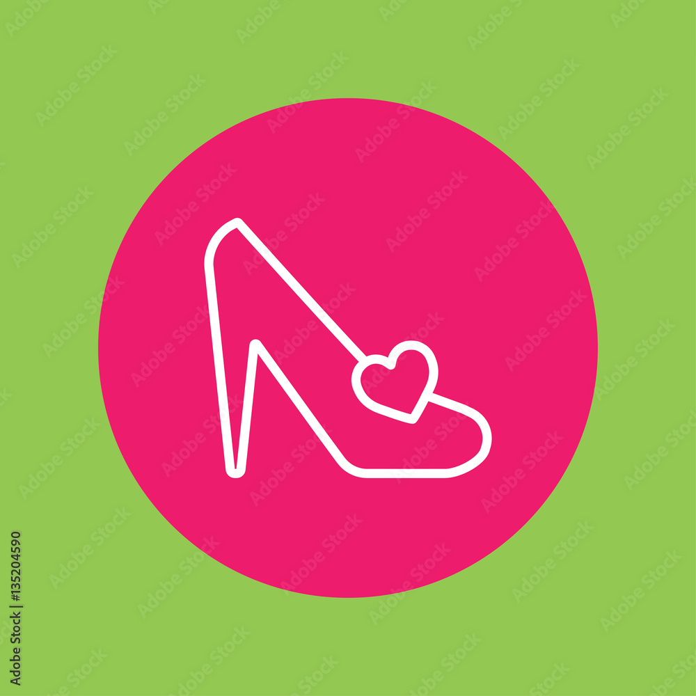 shoe woman high heel with heart line icon white on pink circle on green shoe woman high heel with heart line icon white on pink circle on green