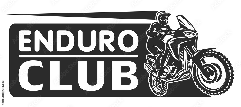 Naklejka premium Motocross wyścig enduro ekstremalne motocykl kierowcy logo monochromatyczne ilustracja