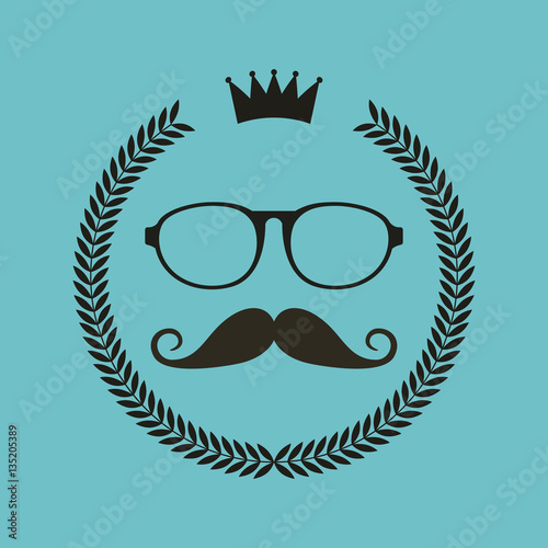 hipster emblem with glasses and mustache icons over blue background. vector illustration